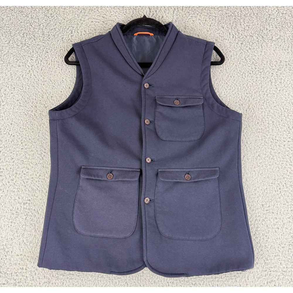 Far Afield Utility Vest Mens Small‎ Navy Blue Shawl Collar Button Front Pocket